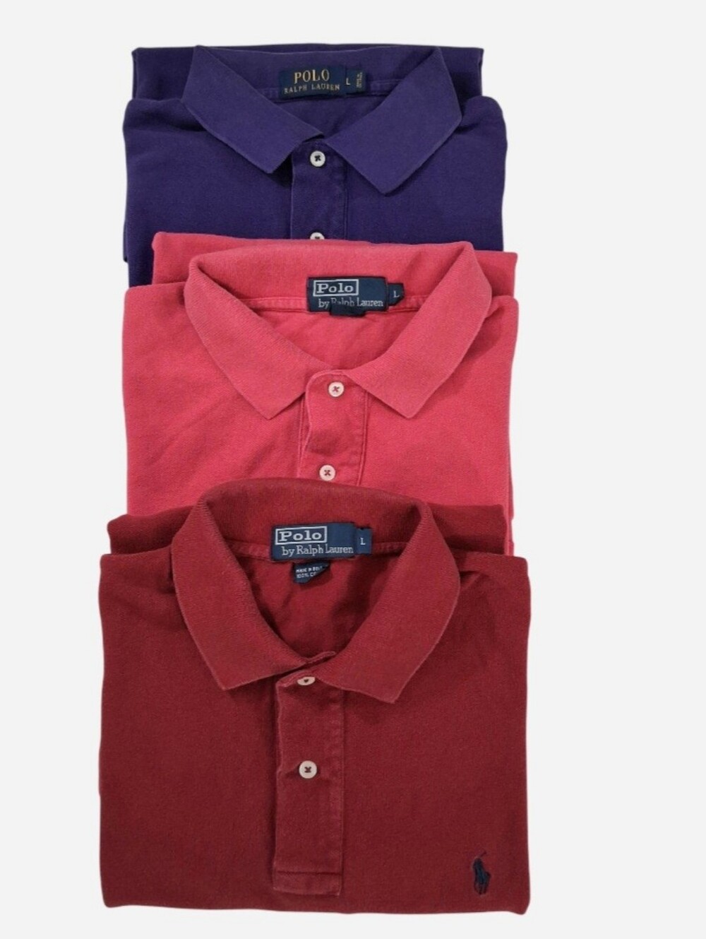 Bundle 3 VTG Polo Ralph Lauren Men Large Polo Shirts Red Pink Purple Blue Tag